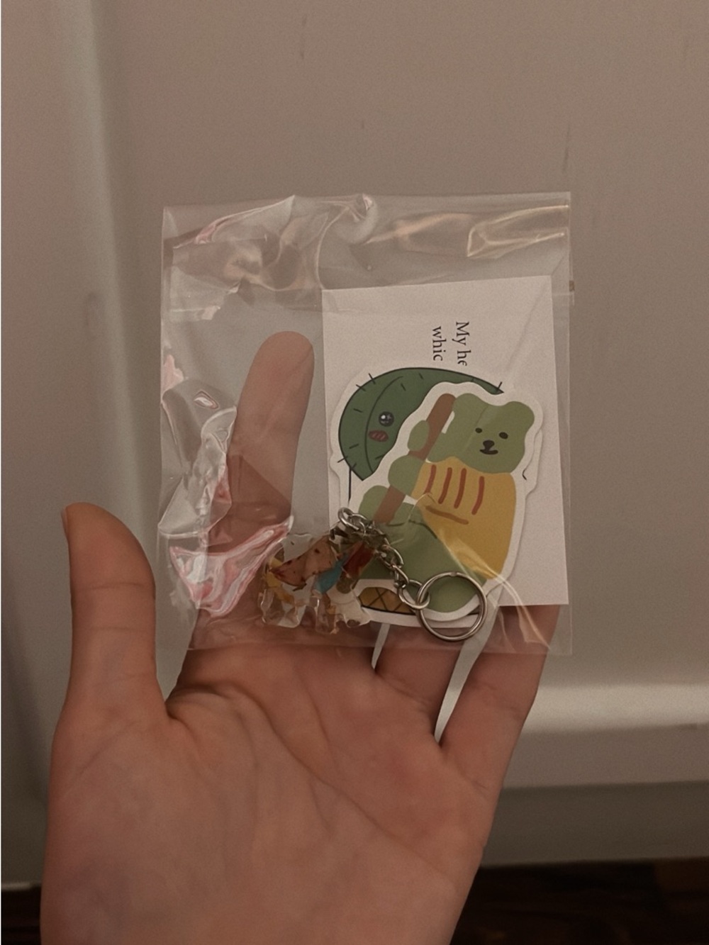 Cute Green Bear & Cactus Keychain Set